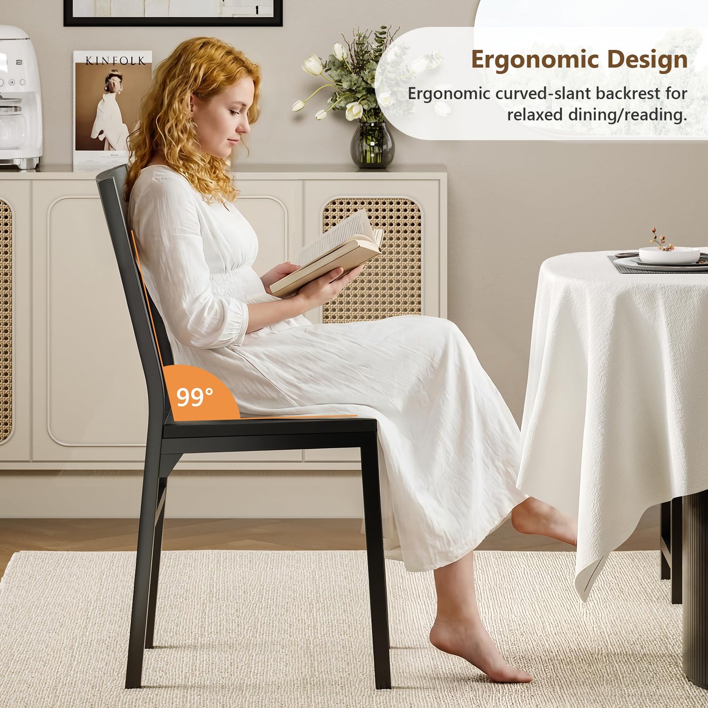 Feonase Dining Chairs Set of 4, Dining Room Chairs with 2 Ergonomic Chairs & 2 Benches, MDF Board and Metal Frame, Kitchen Chairs for Home, Apartment