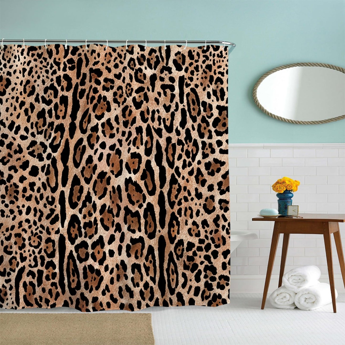 goodbath Leopard Print Shower Curtain 180x180 cm, Animal Pattern Cheetah Shower Curtains for Bathroom, Waterproof Fabric Bath Curtain with Hooks