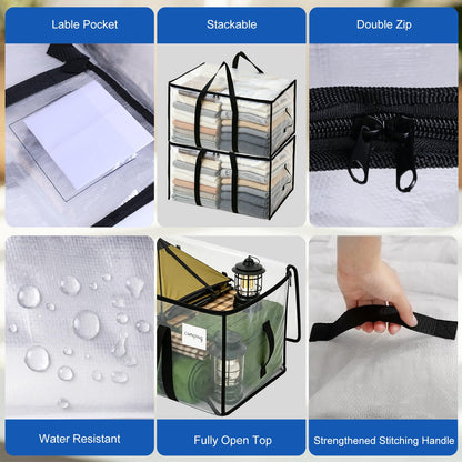 6 Pack Clothes Storage Bags with Zips, 94L Heavy Duty Clear Moving Bags