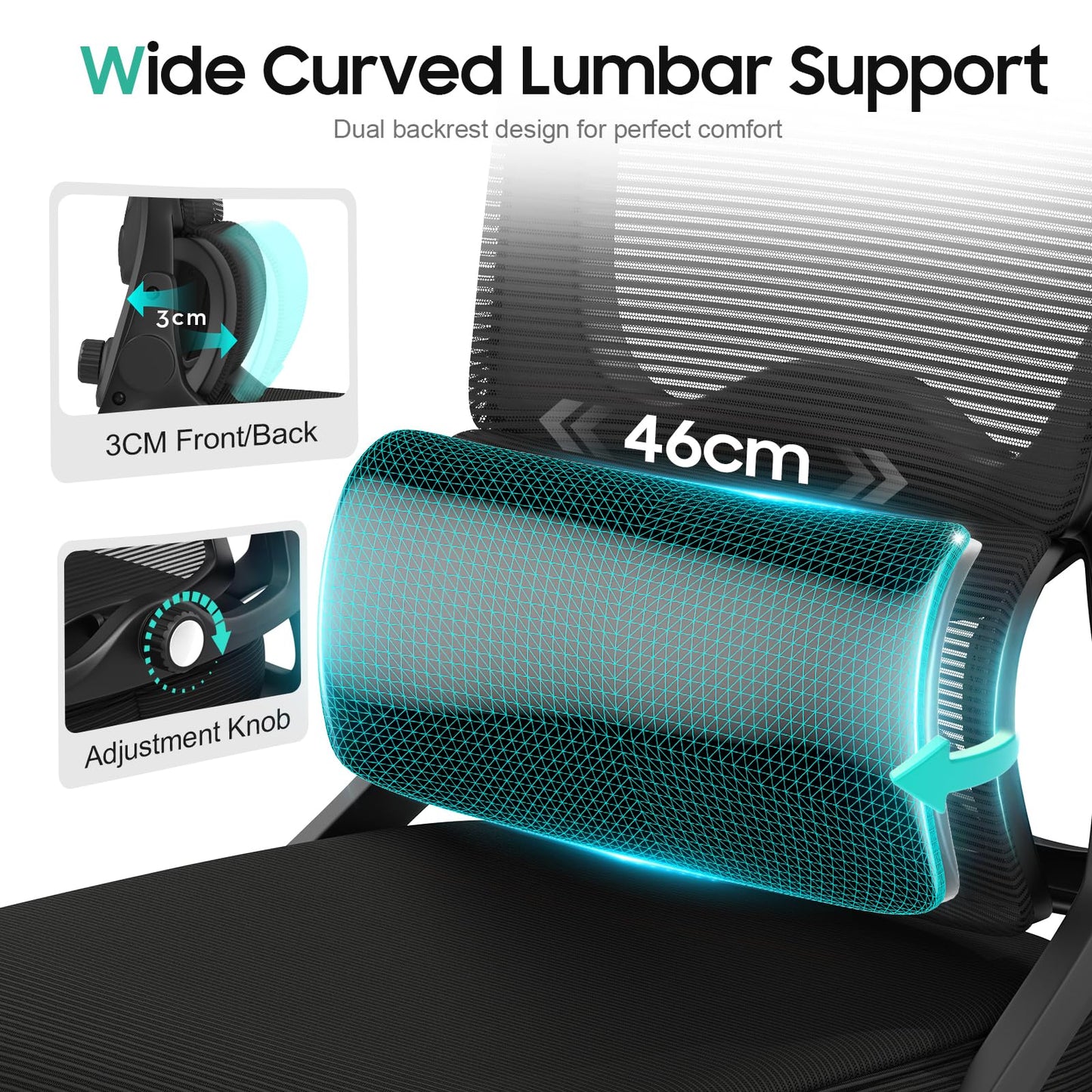 YONISEE Office Chair, Ergonomic Desk Chair -Dual Backrest Design with 2D Lumbar Support & Adjustable Headrest. Swivel Computer Chair with Flip-up