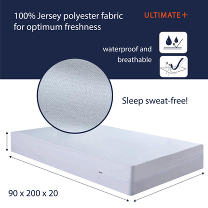 Twillie - Integral Mattress Cover 90x200x20 cm Waterproof - Anti bedbug - Oeko-TEX® Mattress Cover AEGIS® treatment Anti-Dust Mite, Anti-Bacterial