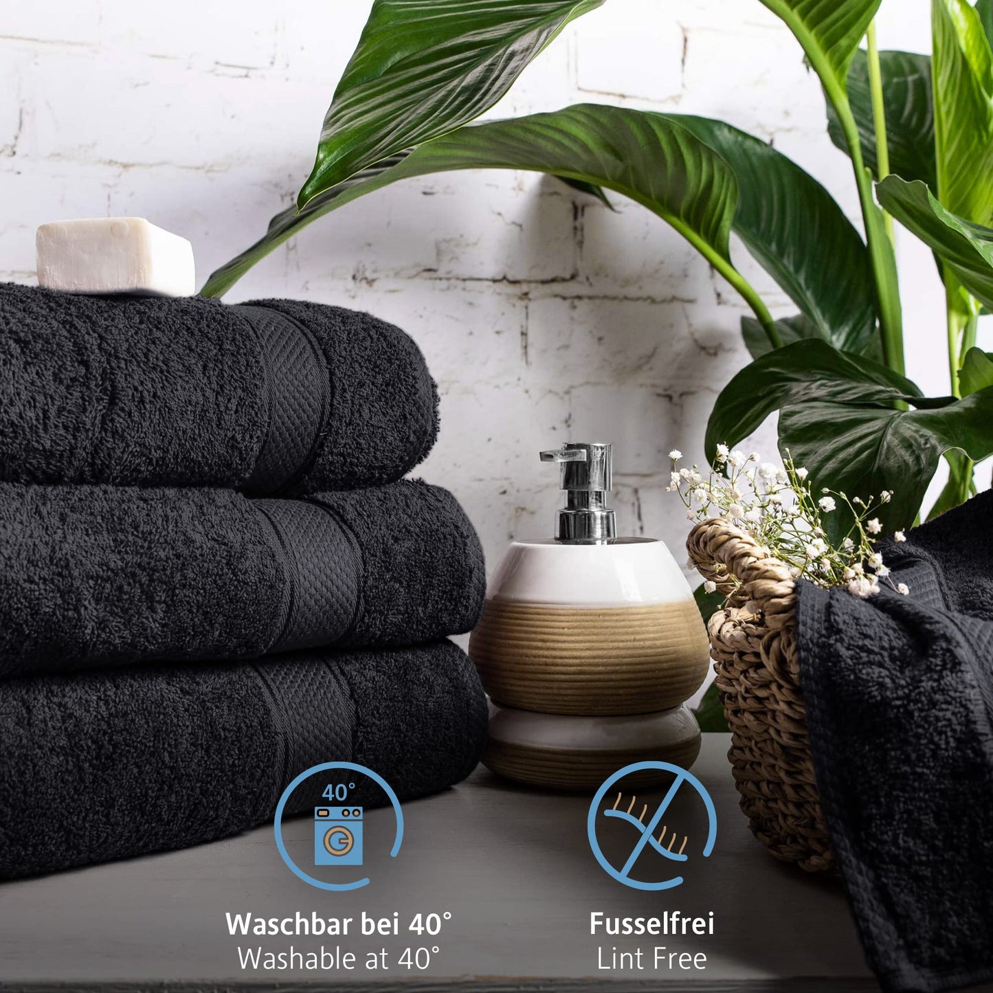 Komfortec Set of 4 Hand Towels 50 x 100 cm 100% Cotton Terry Towelling Soft Black