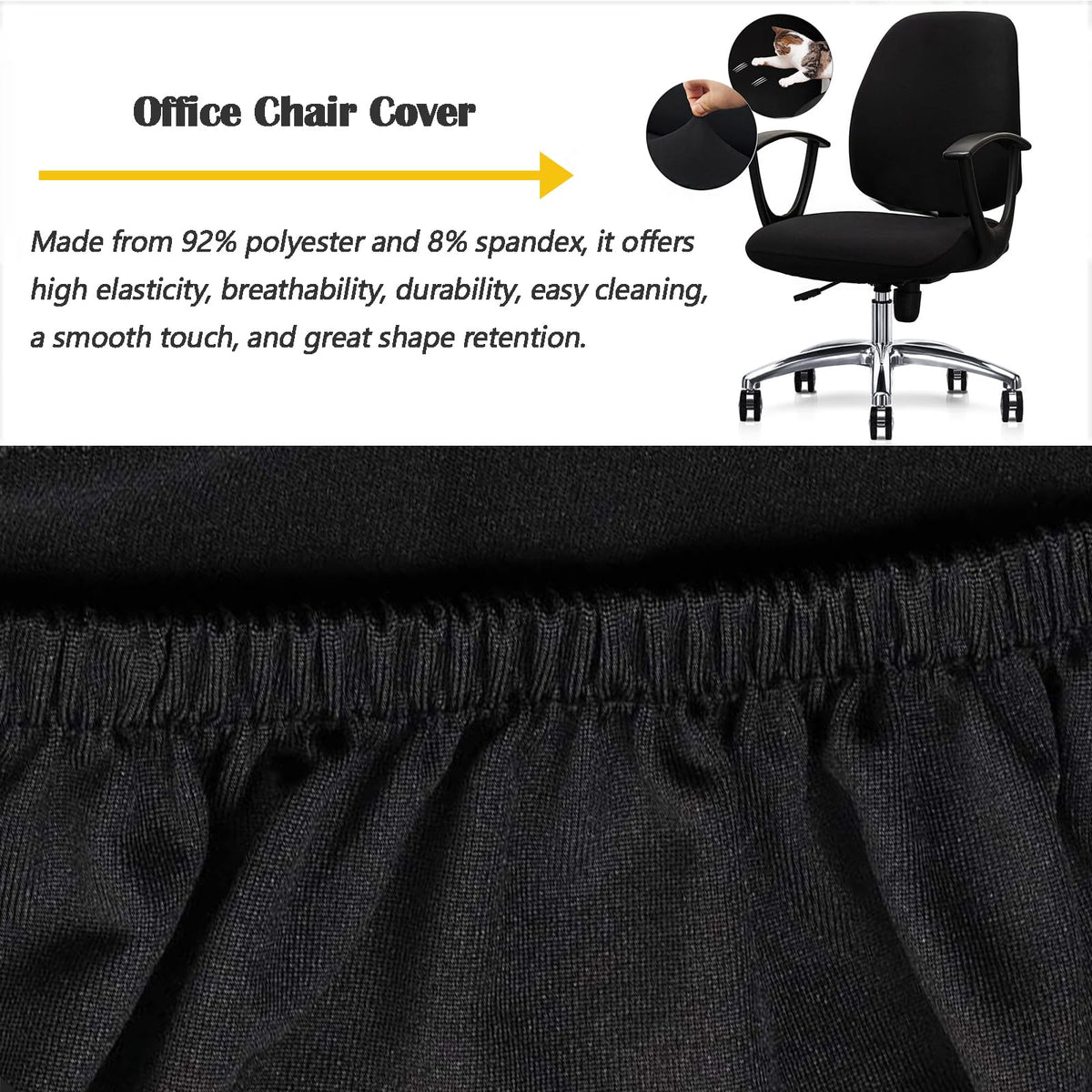 FYTXSZ Chair Covers Spandex Office Computer Chair Cover Stretch Removable Washable Rotate Swivel Chair Protective Covers Black