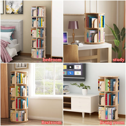 PTUWODS Rotating 360° Bookcase - Hexagonal Kids High Shelf, Floor Standing Corner Storage Shelf for Home, Living Room, Office 3 Tiers, Xuanzhuan001
