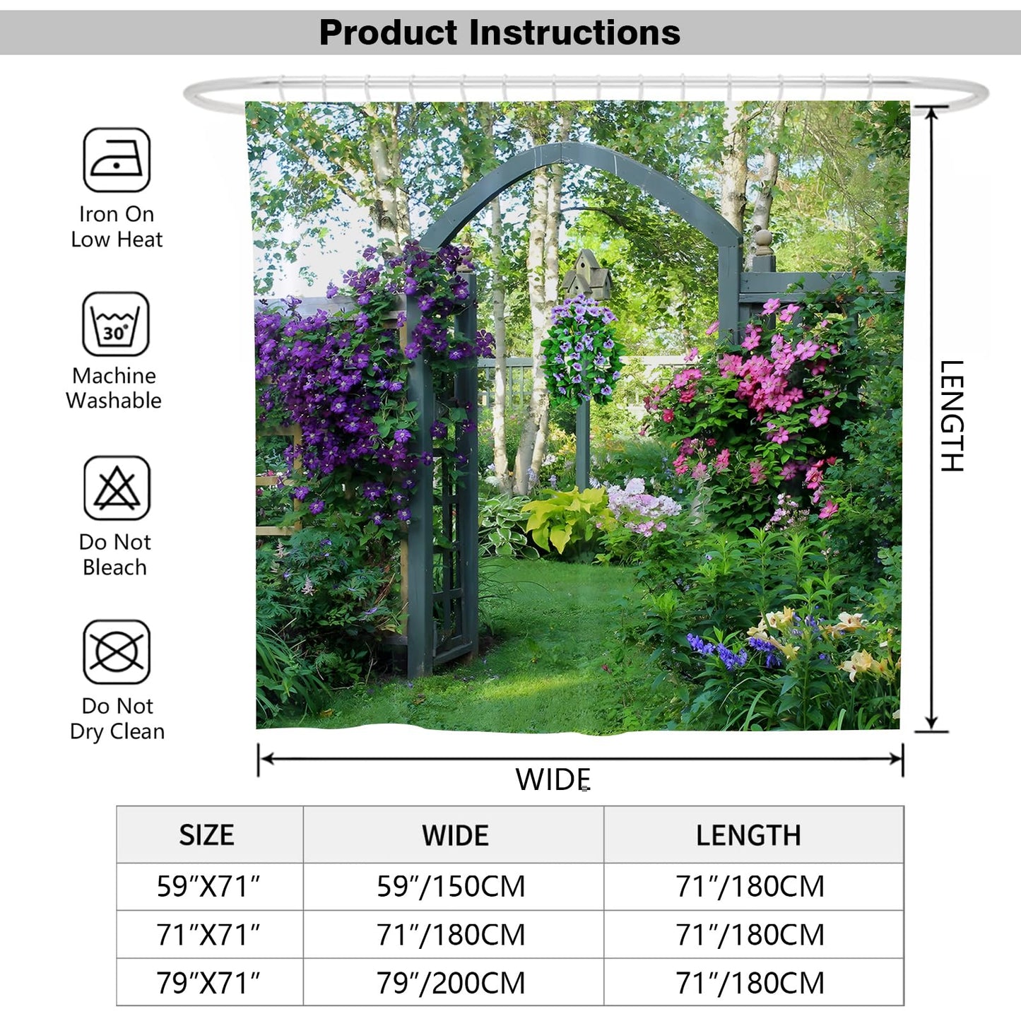 Newhomestyle Morning Glory Garden Scenery Shower Curtain, Waterproof Polyester Fabric Purple Floral Outdoor Bathroom Curtain