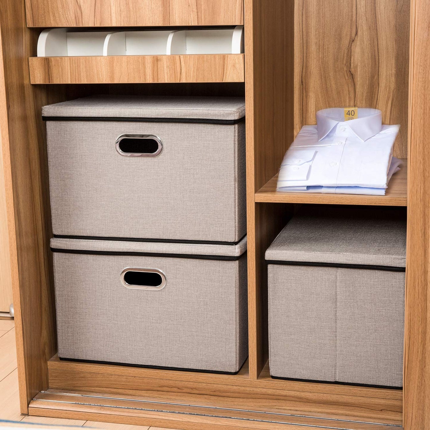 Prandom Storage Boxes with Lids Large,Collapsible Linen Fabric Storage Box,Decorative Bins,Really Useful Box,Clothing