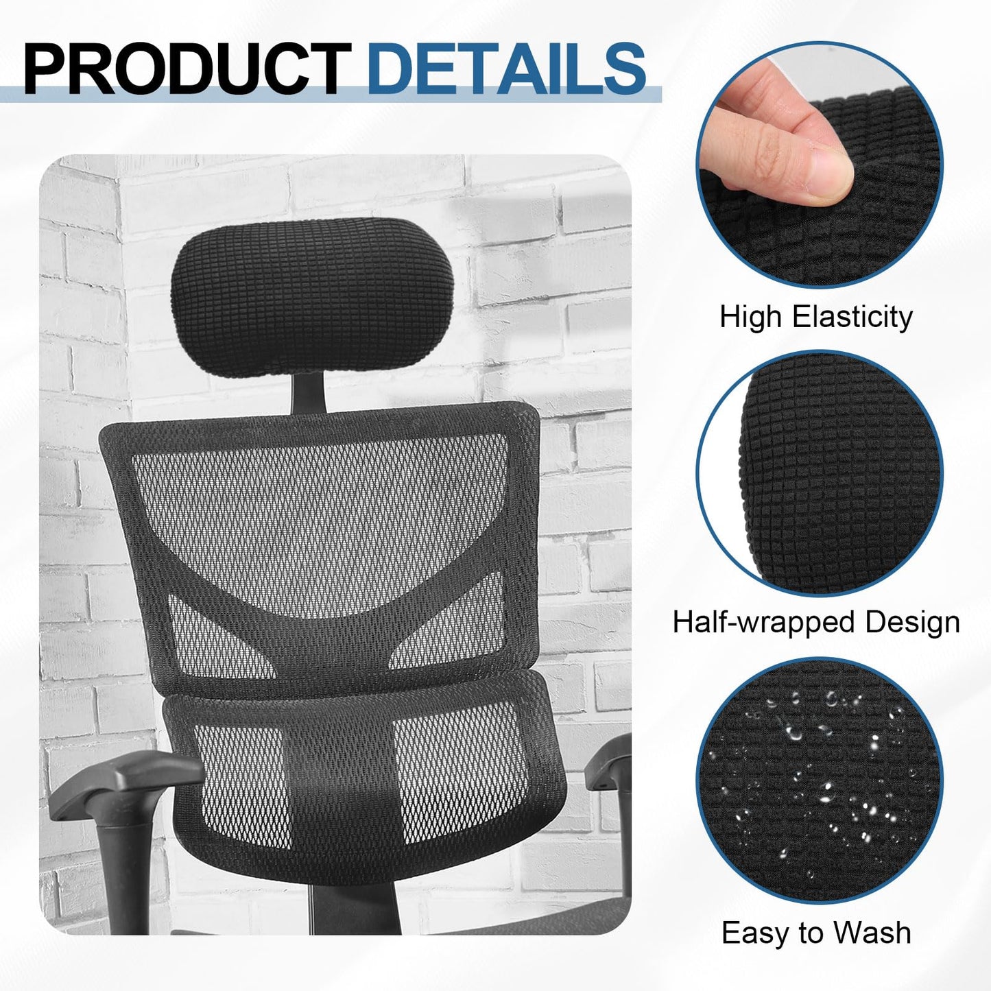 sourcing map Office Chair Pillow Cover, Office Chair Headrest Attachment Removable Headrest Protector for Home Desk Computer Chairs, Black