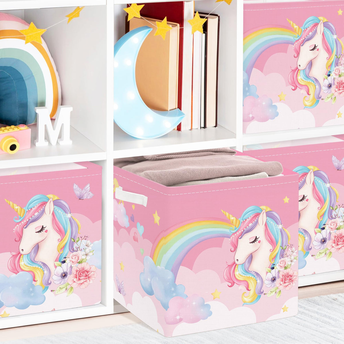 Clastyle 3 pcs Unicorn Cube Storage Boxes for Shelves Kallax Boxes