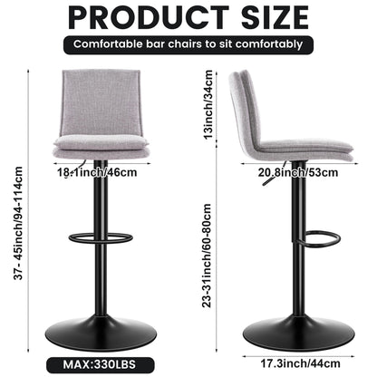 LXRADEO Bar Stools Set of 2 Adjustable Swivel Counter Height Breakfast Barstools with Backrest - Breathable Linen Fabric & Soft Cushioned Seat