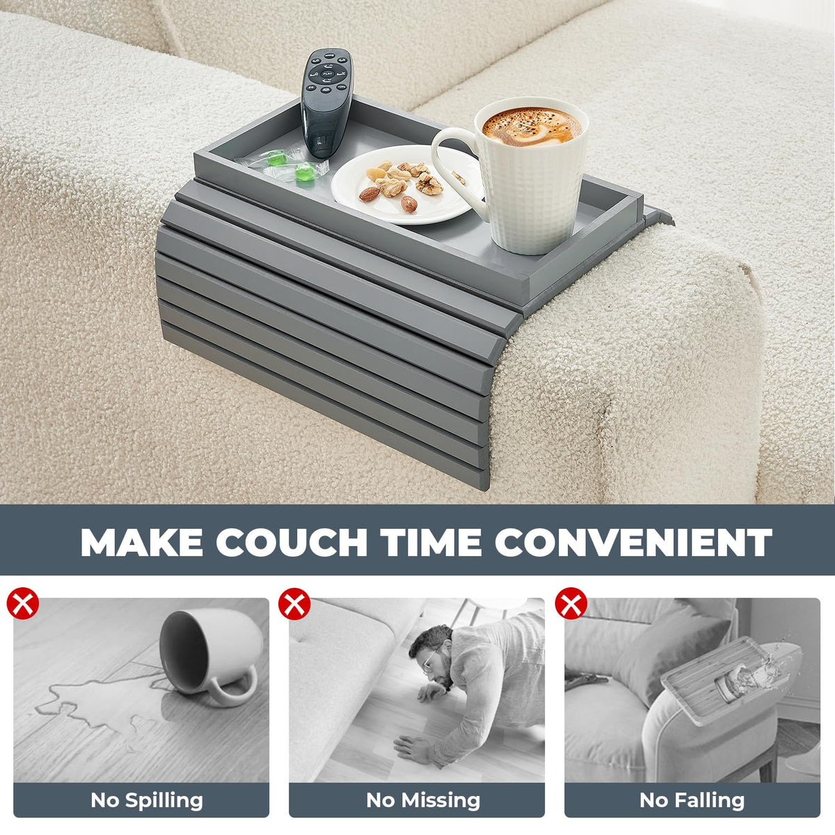 LOVYANXUE Bamboo Sofa Arm Tray, Anti Falling Couch Arm Tray Table, Foldable Couch Armrest Table, Portable Sofa Armrest Trays Cup Holder for Drink