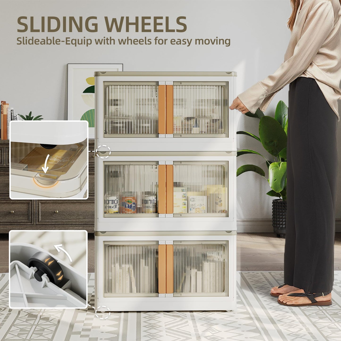 NETEL Storage Boxes With Lids, 4 x 83 L Plastic Storage Box with Lid, Stackable storage Boxes with wheels, Transparent Wardrobe Storage Organiser