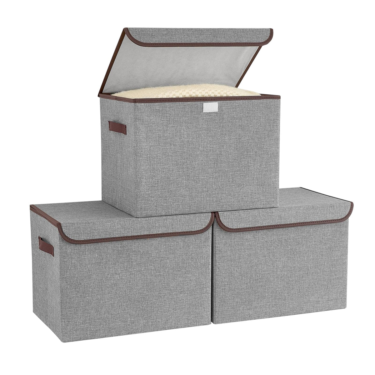 Bagnizer Large Collapsible Storage Baskets with Lids & Handles 3PCS