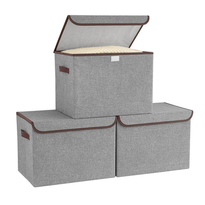 Bagnizer Large Collapsible Storage Baskets with Lids & Handles 3PCS