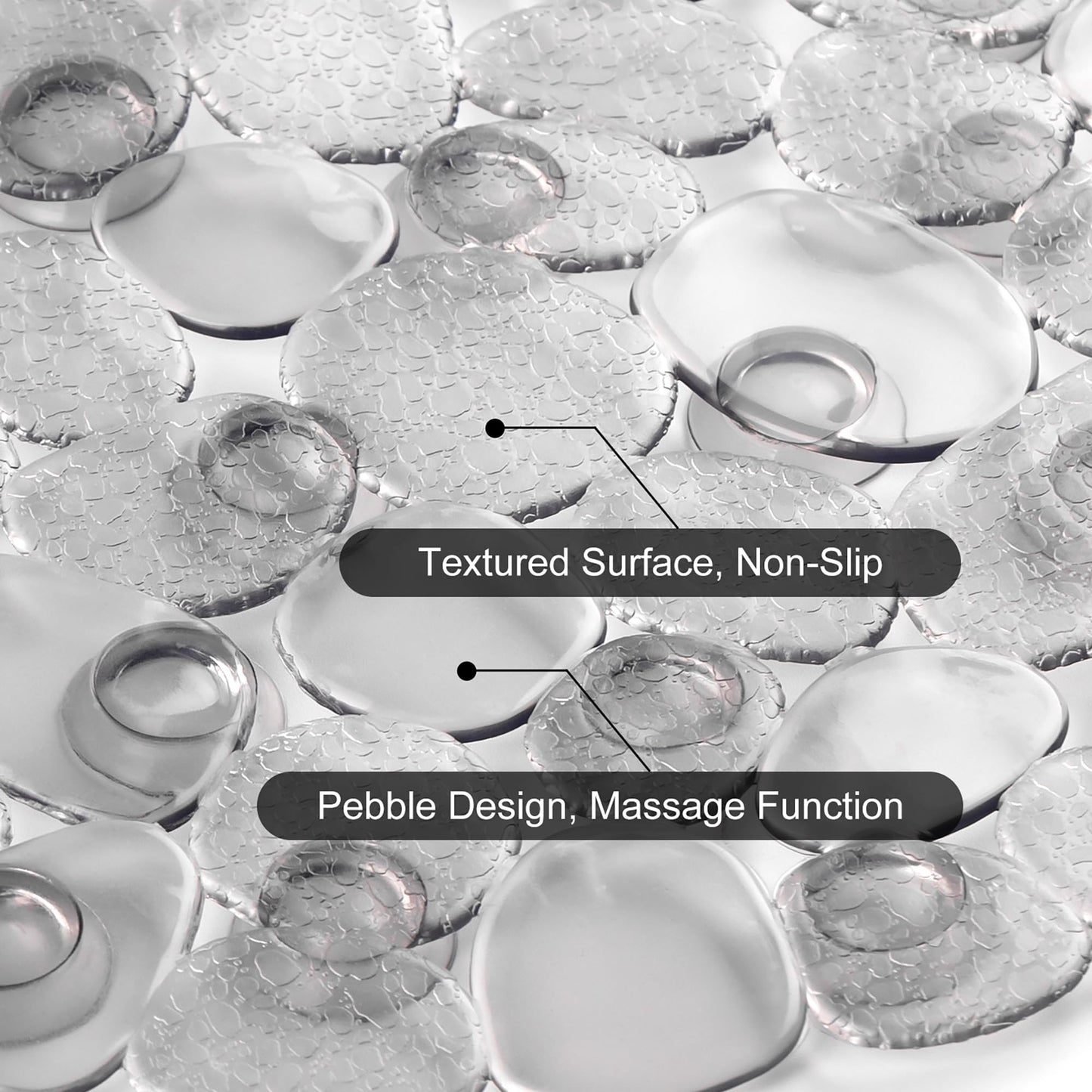 WELTRXE Bathtub Mat, Non-slip Shower Mat, PVC Bath Mat with Suction Cups and Drain Holes, Anti-Mould, Safe Oval Pebble Bathroom Tub Mat