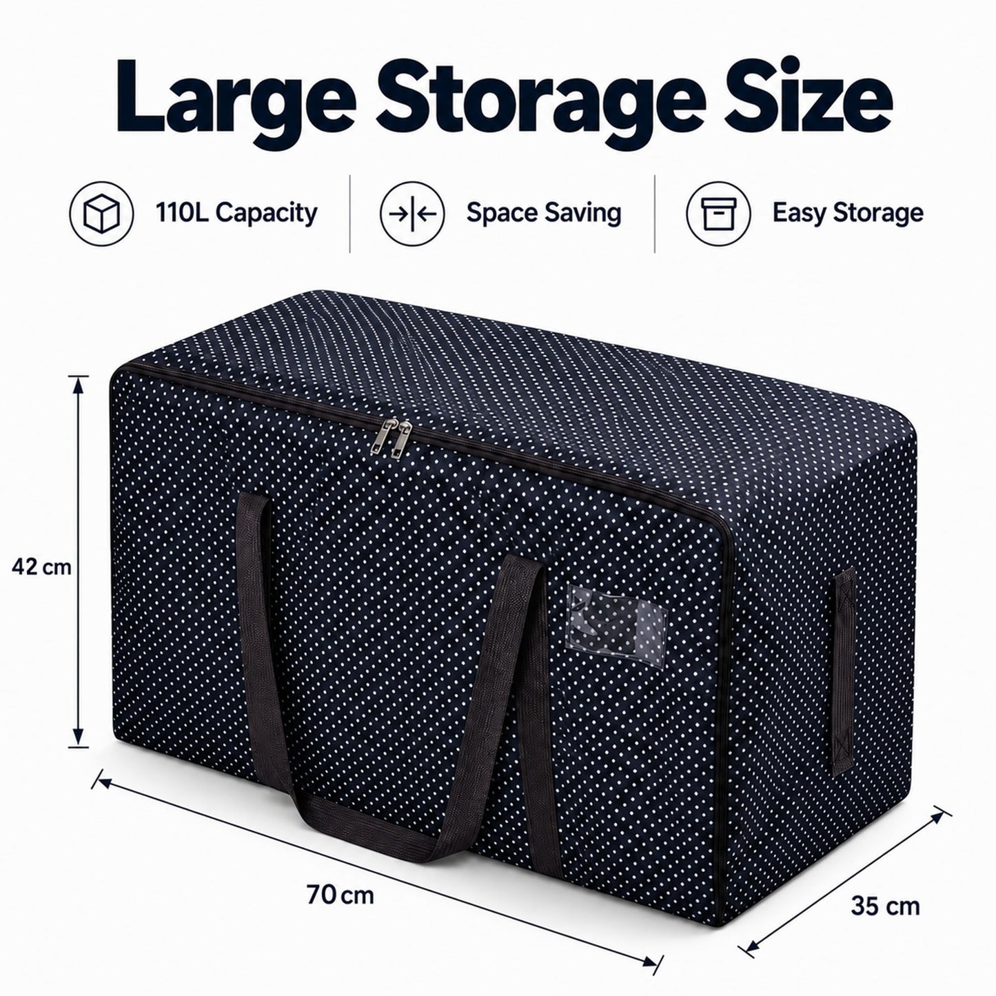 HomlyPro 110L Large Storage Bag, Heavy Duty Waterproof Bag with Zip, Strap & Handle for Moving House Essentials, College Dorm, Christmas Decor