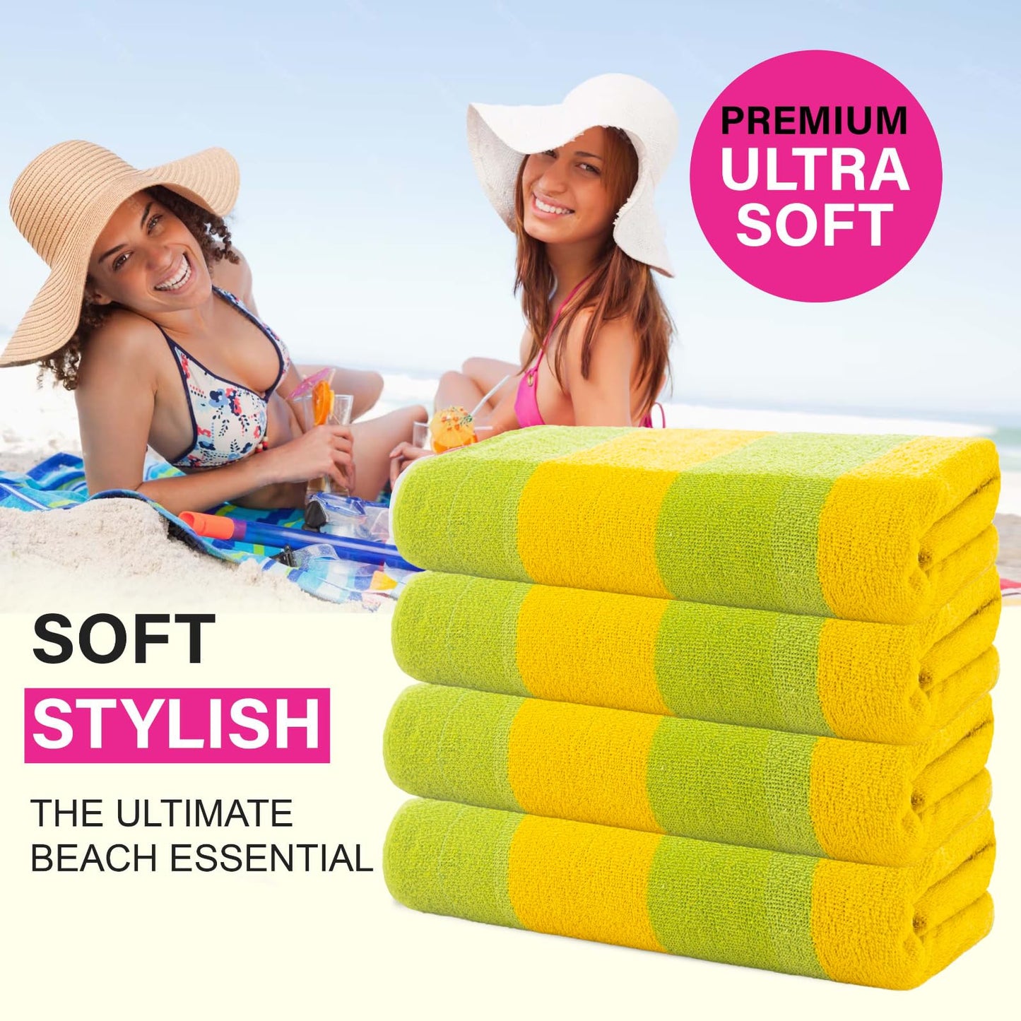 CASA COPENHAGEN Malibu beach towels, designed in Denmark, durable and hard-wearing, quick-drying, for pool, bath & shower, 76x152 cm