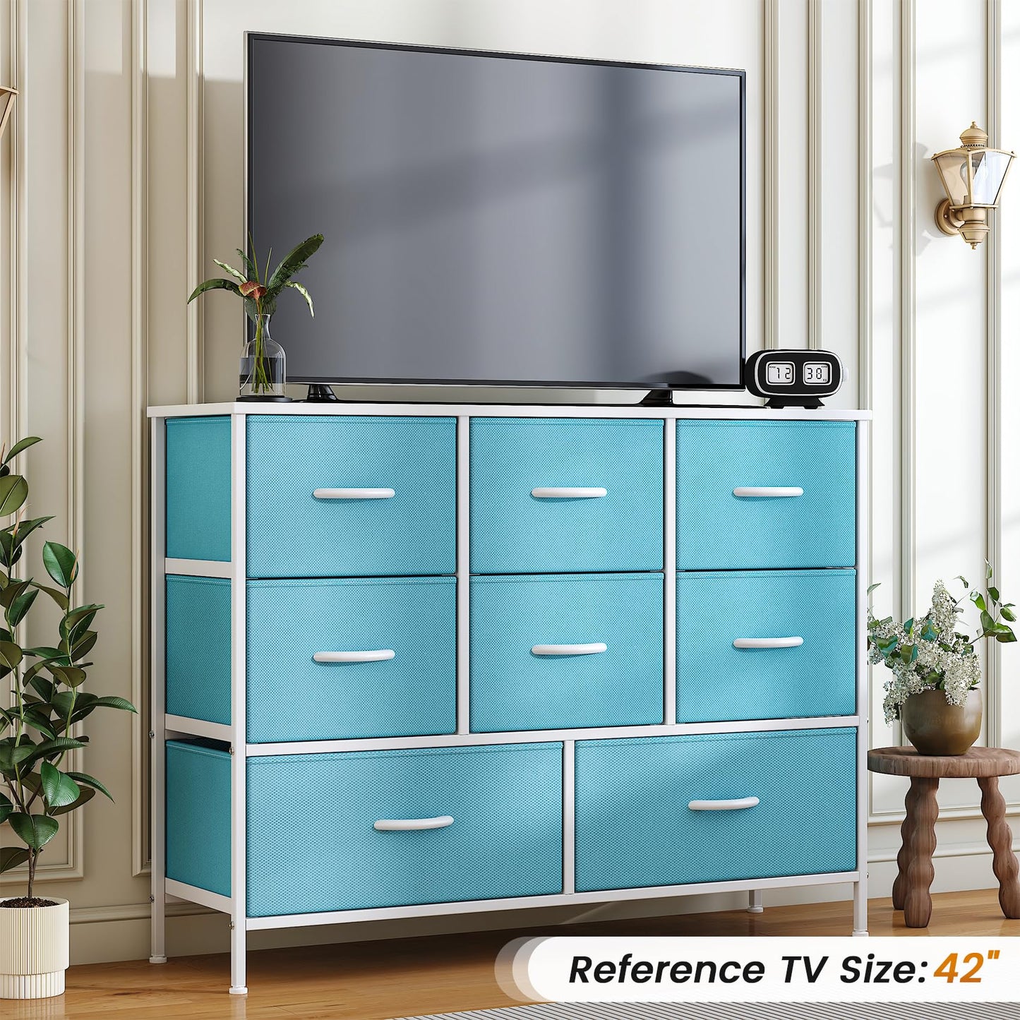 Feonase Chest of Drawers, Bedroom Dresser with 8 Fabric Drawers, Metal Frame & MDF Wood Top, Adjustable Feet, Storage Organizer Unit for Bedroom