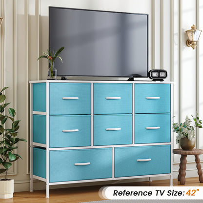 Feonase Chest of Drawers, Bedroom Dresser with 8 Fabric Drawers, Metal Frame & MDF Wood Top, Adjustable Feet, Storage Organizer Unit for Bedroom