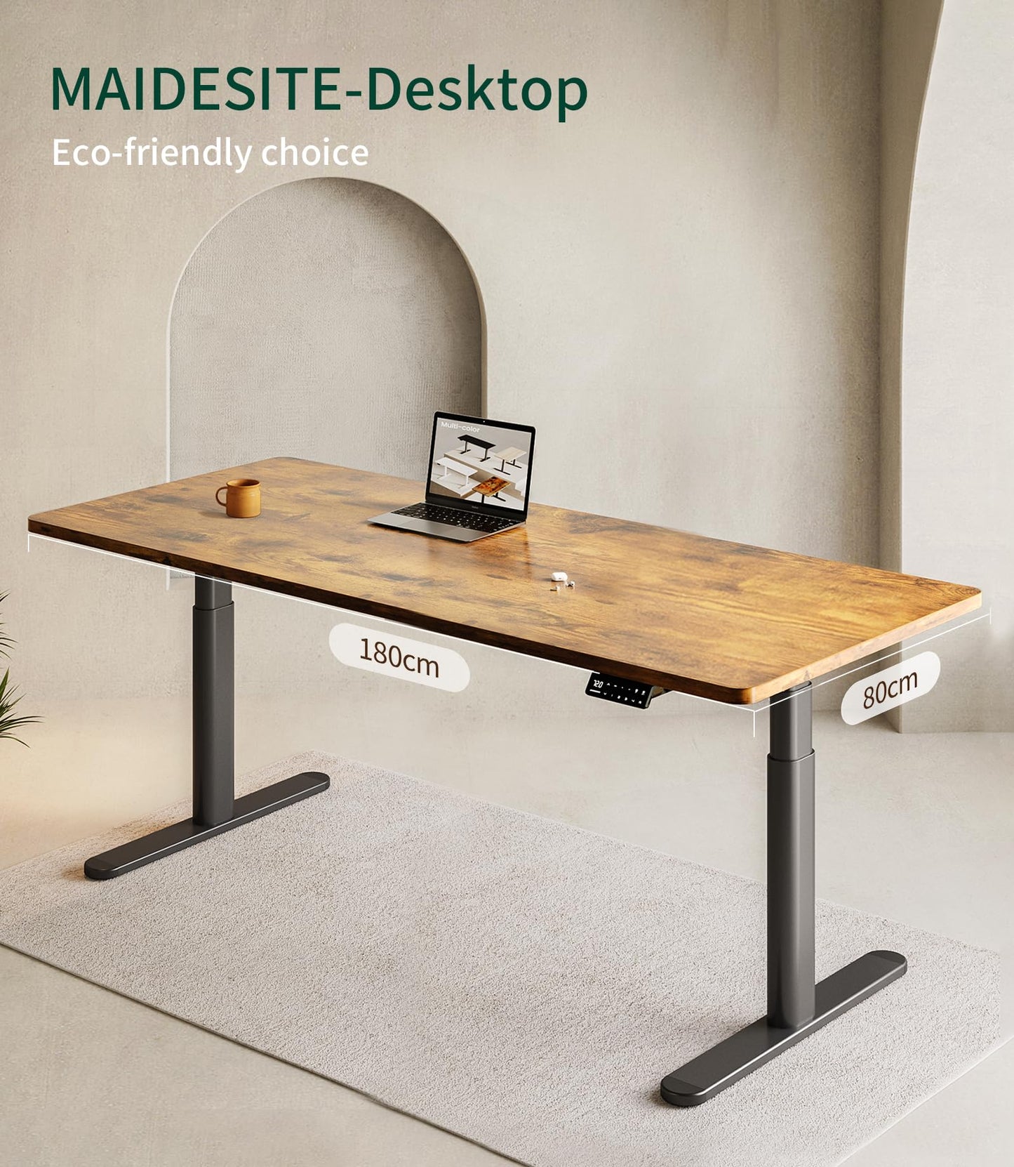 MAIDeSITe Table Top,Desktop for Height Adjustable Electric Standing Desk,Vintage,180 * 80 * 2.5 cm