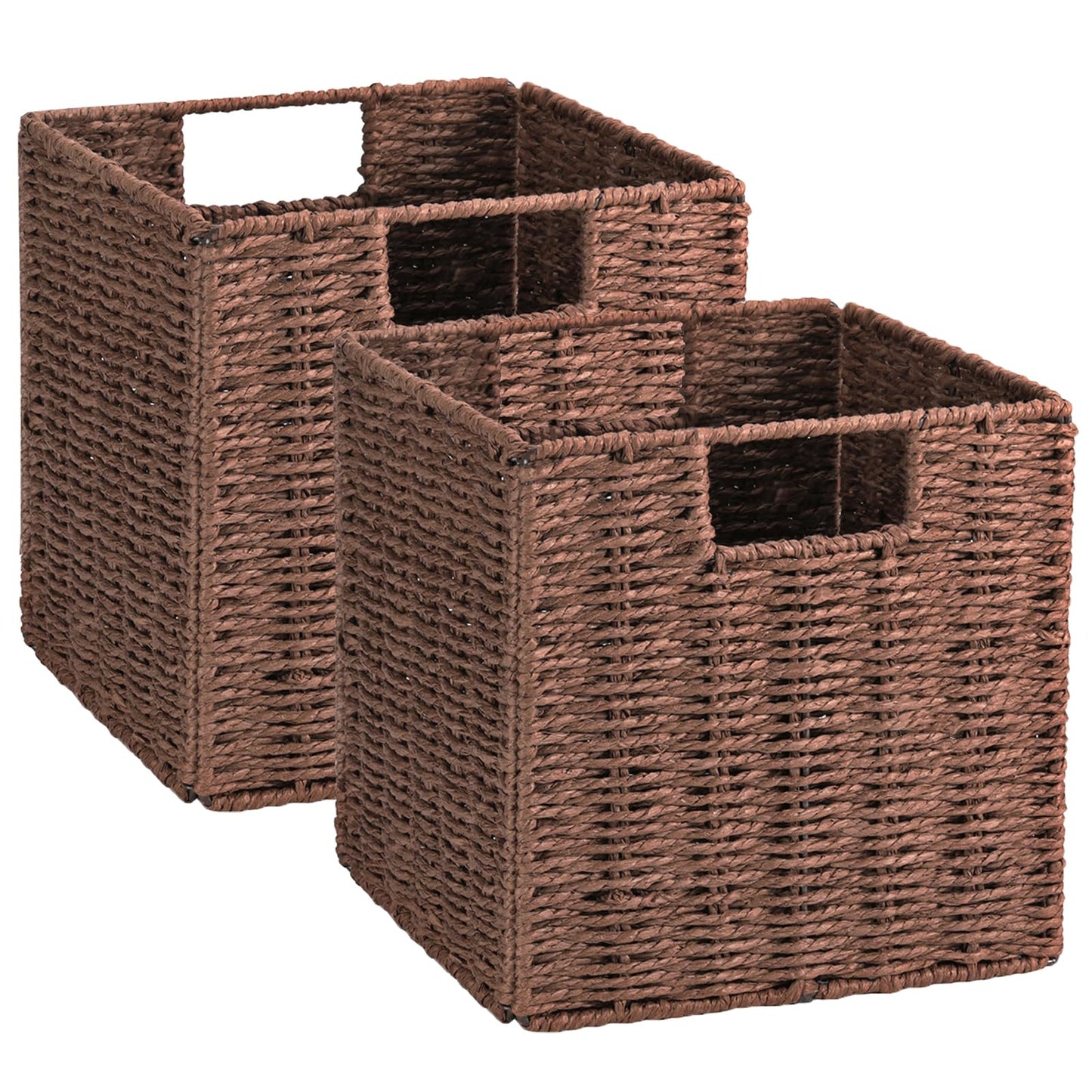 Vagusicc Wicker Storage Basket, Set of 2 Handwoven Wicker Basket, Foldable Storage Baskets Organizer Cube Bins with Handles for Shelves Bathroom