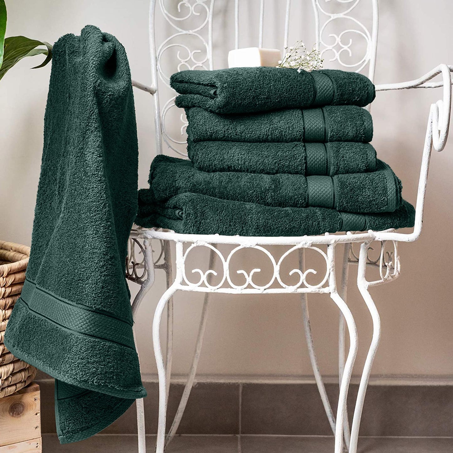 Komfortec Set of 8 Hand Towels 50 x 100 cm 100% Cotton Terry Cloth Soft Dark Green