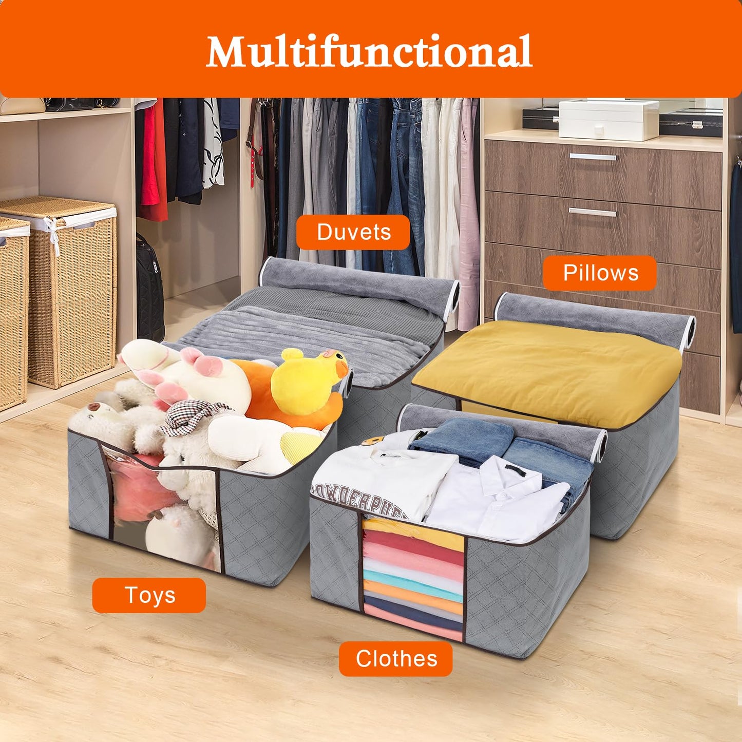 AiQInu Storage Bag Large 90 L, Foldable Clothes Storage with Reinforced Handle (2 Pieces)