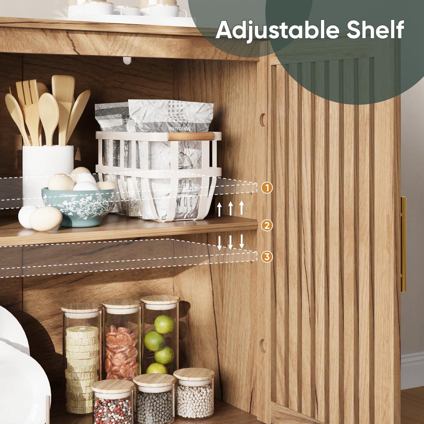 Smart FENDEE Sideboard Cabinet, Farmhouse Buffet Cabinet with Slatted Doors & Adjustable Shelf, Coffee Bar Storage Cabinet for Kitchen, Dining Room