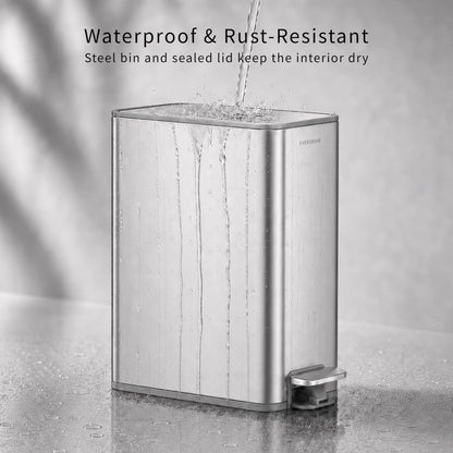EverGrove 10L Slim Stainless Steel Bathroom Pedal Bin, Brushed Silver