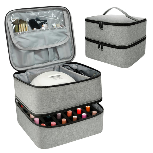 LIVEBAY Nail Polish Organizer Bag, Double-Layer Nail Supplies Organizer Holds 30 Bottles & Nail Lamp, Professional Nail Kit Storage Carrying Case