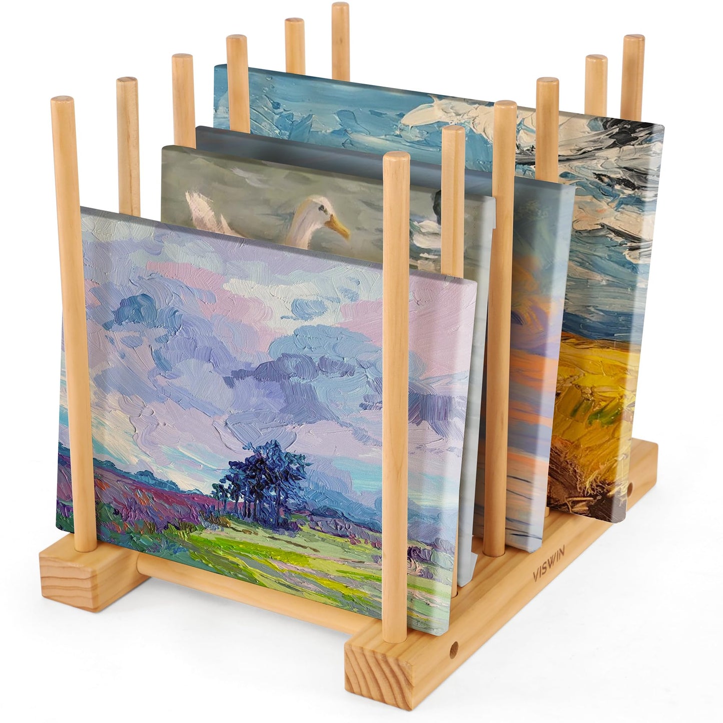 VISWIN Tabletop Art Storage Rack - Wooden Drying & Display Rack with Adjustable Slots for Organizing Canvas, Prints, Artwork, Panels, and Posters