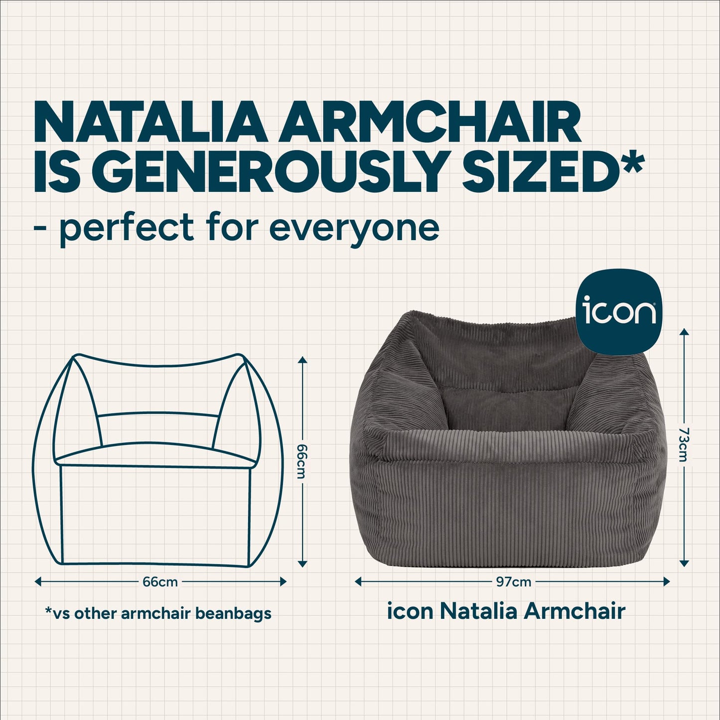 icon Natalia Cord Bean Bag Chair & Footstool with Filling Included, Grey