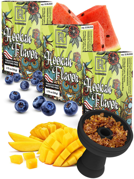 Shisha Flavours Set - 3 x 50g Non Tobacco Hookah Flavor for your Bowl (Blueberry | Watermelon | Mango) Hookah Bundle Pack of 3 - Try these Tobacco