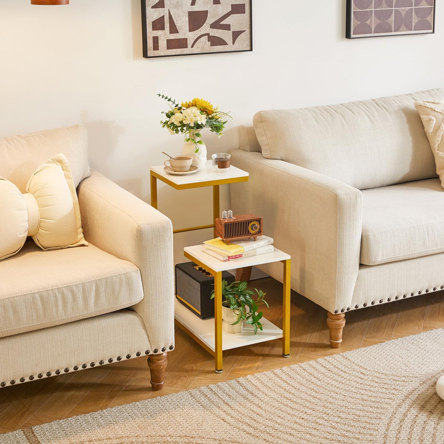Aibiju G-Shaped Side Table, Sofa Side Table Corner End Tables for Living Room, Couch, Bedroom, Balcony Flower Stand, White YD-TM053W