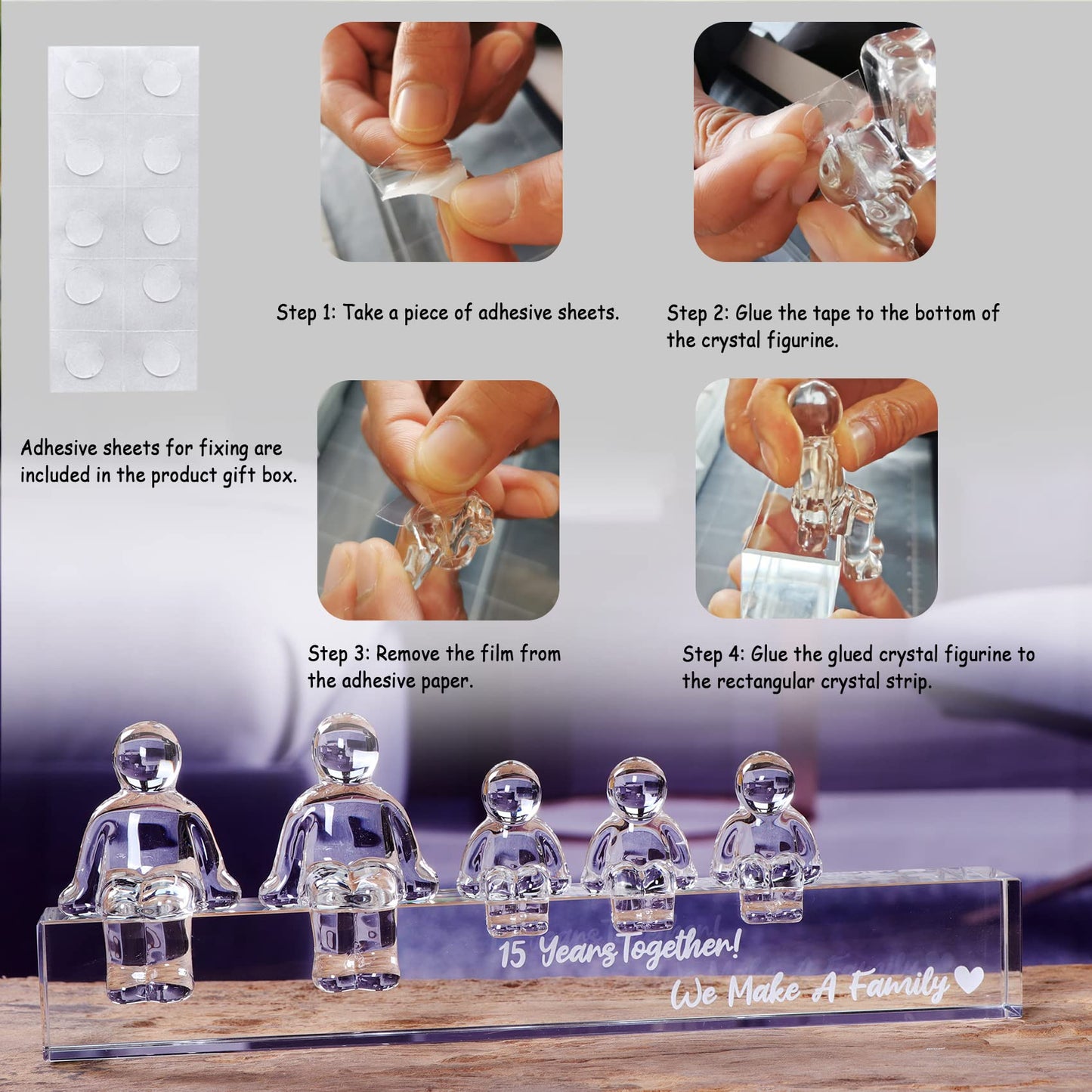Movdyka 15th Wedding Anniversary Romantic Gifts for Her Him 15 Years Crystal Anniversary Presents for Hudband Wife 15 Years Together We Made A Family