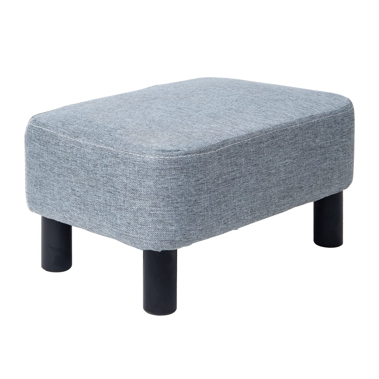 IBUYKE Small Footstool, Linen Fabric Pouf, Rectangle Ottoman with Padded Seat Pine Wood Legs and Padded