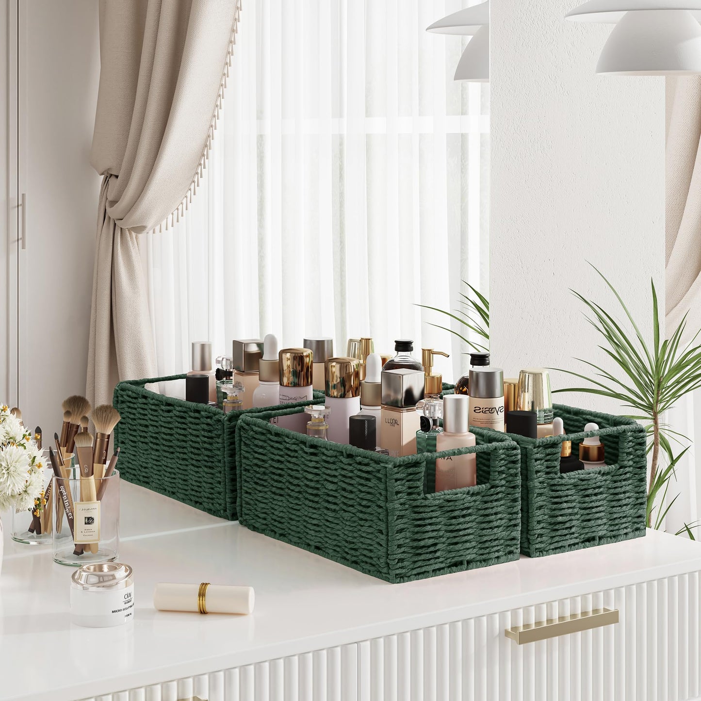 Vagusicc Wicker Storage Baskets Set of 2, Handwoven Storage Baskets for Shelves, Collapsible Storage Box Organiser Shelf Hamper Gift Basket for