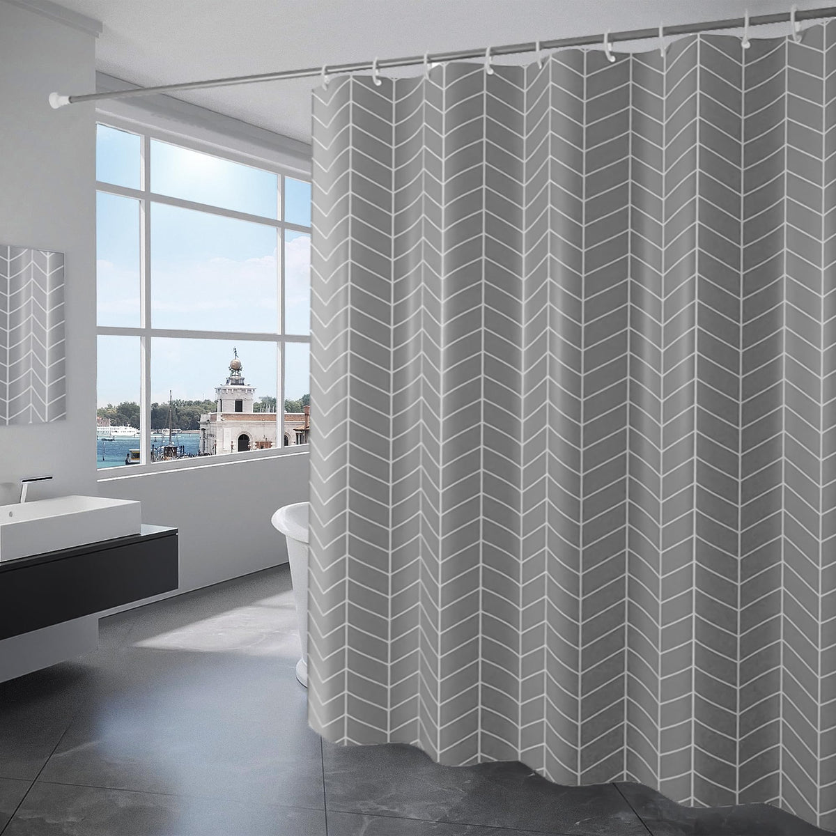 KAIMEIYU Shower Curtain Polyester Bath Curtains Heavy Duty with 12 Hooks Bathroom Curtain Washable Waterproof for Bathtub and Bathroom 180 x 200 cm