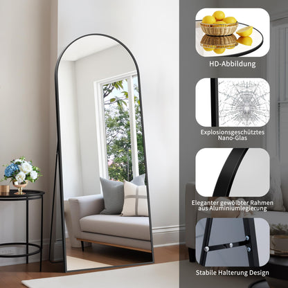 KOCUUY Arched Full Length Mirror, 161 x 52 cm Wall Mirrors, Standing or Leaning Full Body Mirror with Aluminum Alloy Frame, Suitable for Bedrooms,