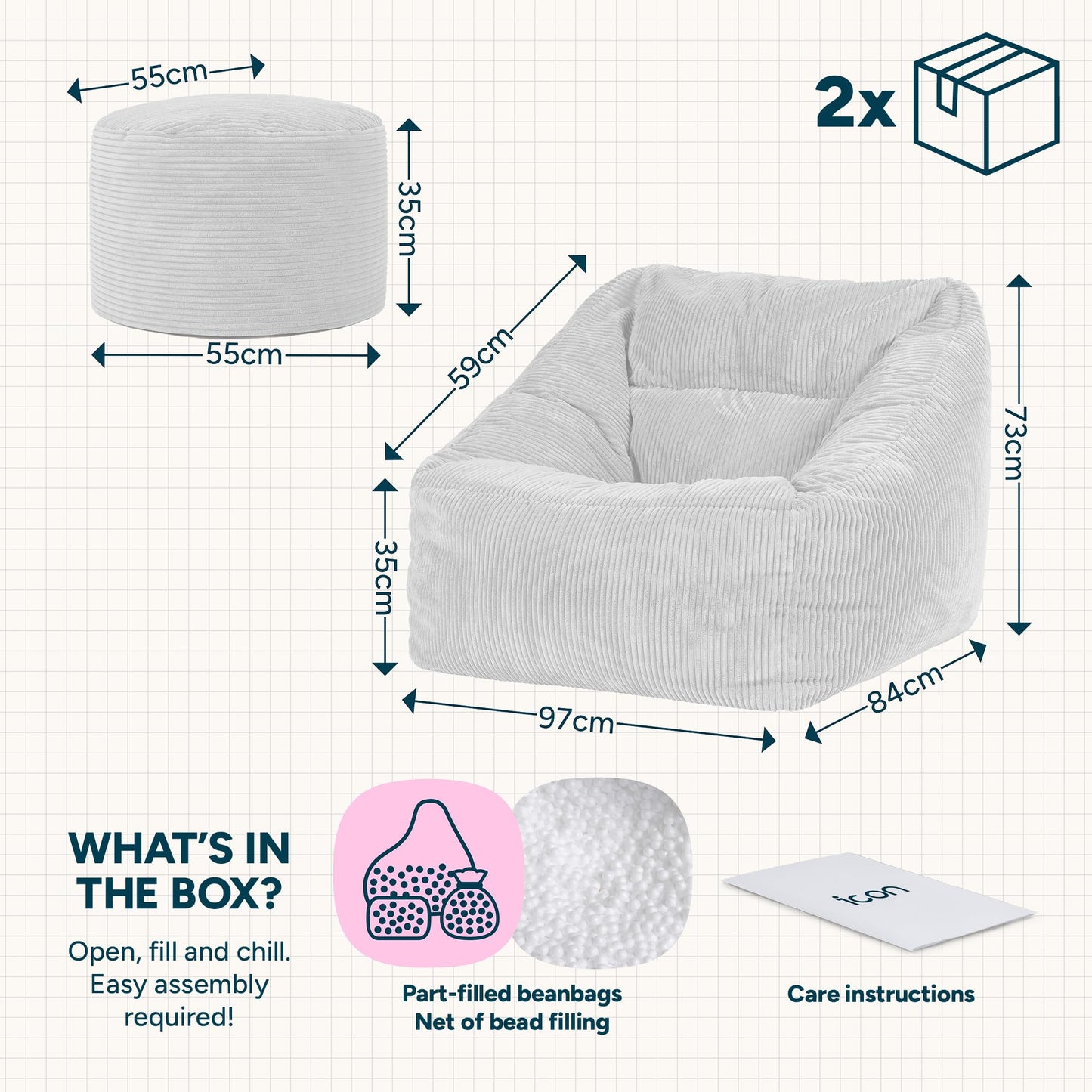 icon Natalia Cord Bean Bag Chair & Footstool with Filling Included, Green