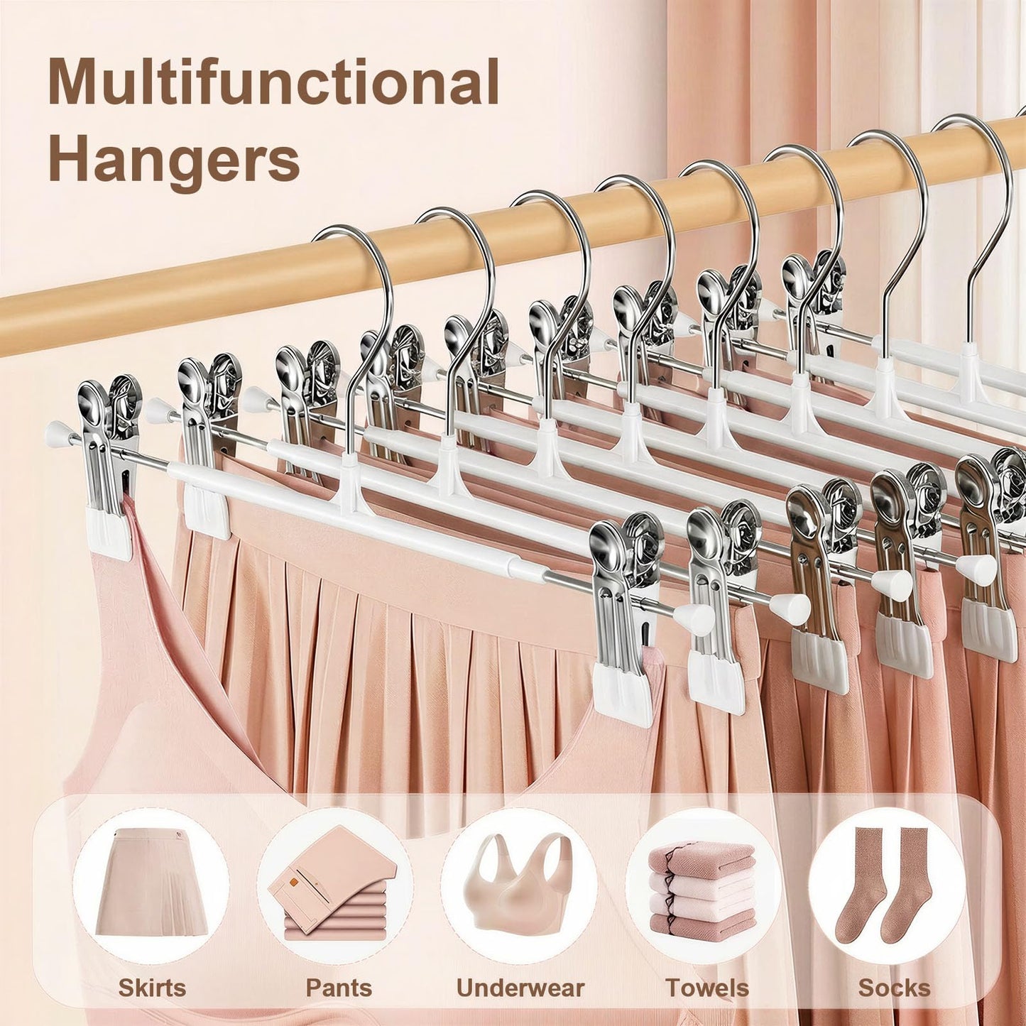 OAMCEG 12 Pack Trouser Hangers - Adjustable Non-Slip Clips, Stainless Steel Metal Skirt & Trousers Hangers