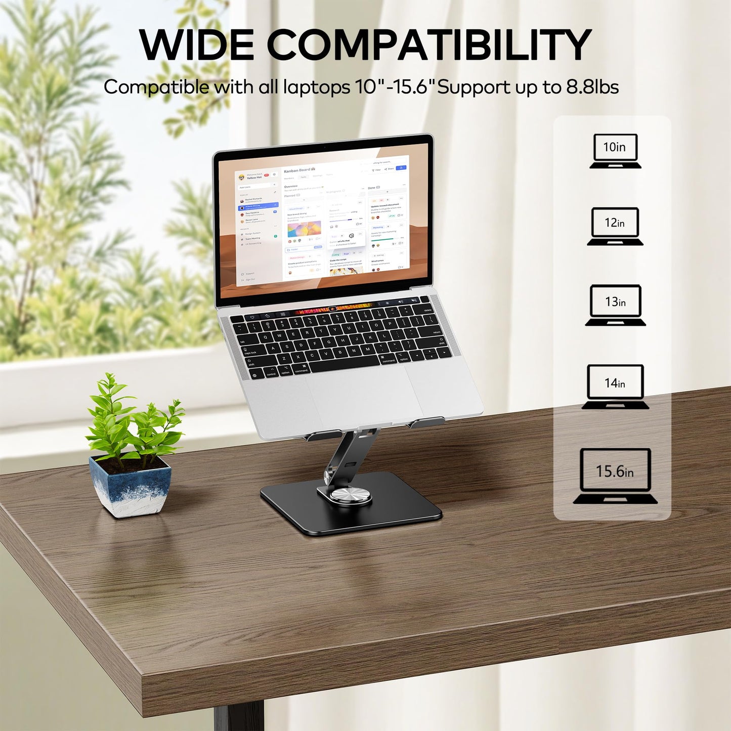 Auvo ALS06 Laptop Stand, Adjustable Computer Stand with 360° Rotating Base, Ergonomic Laptop Riser for Desk, Fits 11-15.6 inch Laptops