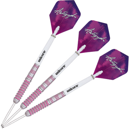 Unicorn Steel Tip Darts Set | Autograph Series Style 1 | 80% Natural Tungsten Barrels with Pink Accents | 22 g