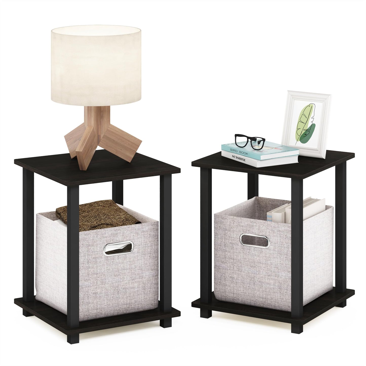 Furinno SIMPLISTIC Night Stand Set of 2, Nightstand, Bedside Table, Side Table, End Table, for Bedroom, Living Room, Espresso