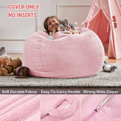 Nobildonna 3 ft Bean Bag Chair Cover No Filler for Adults and Kids 300L Extra Large Stuffed Animal Storage Bean Bag Washable Soft Premium Corduroy