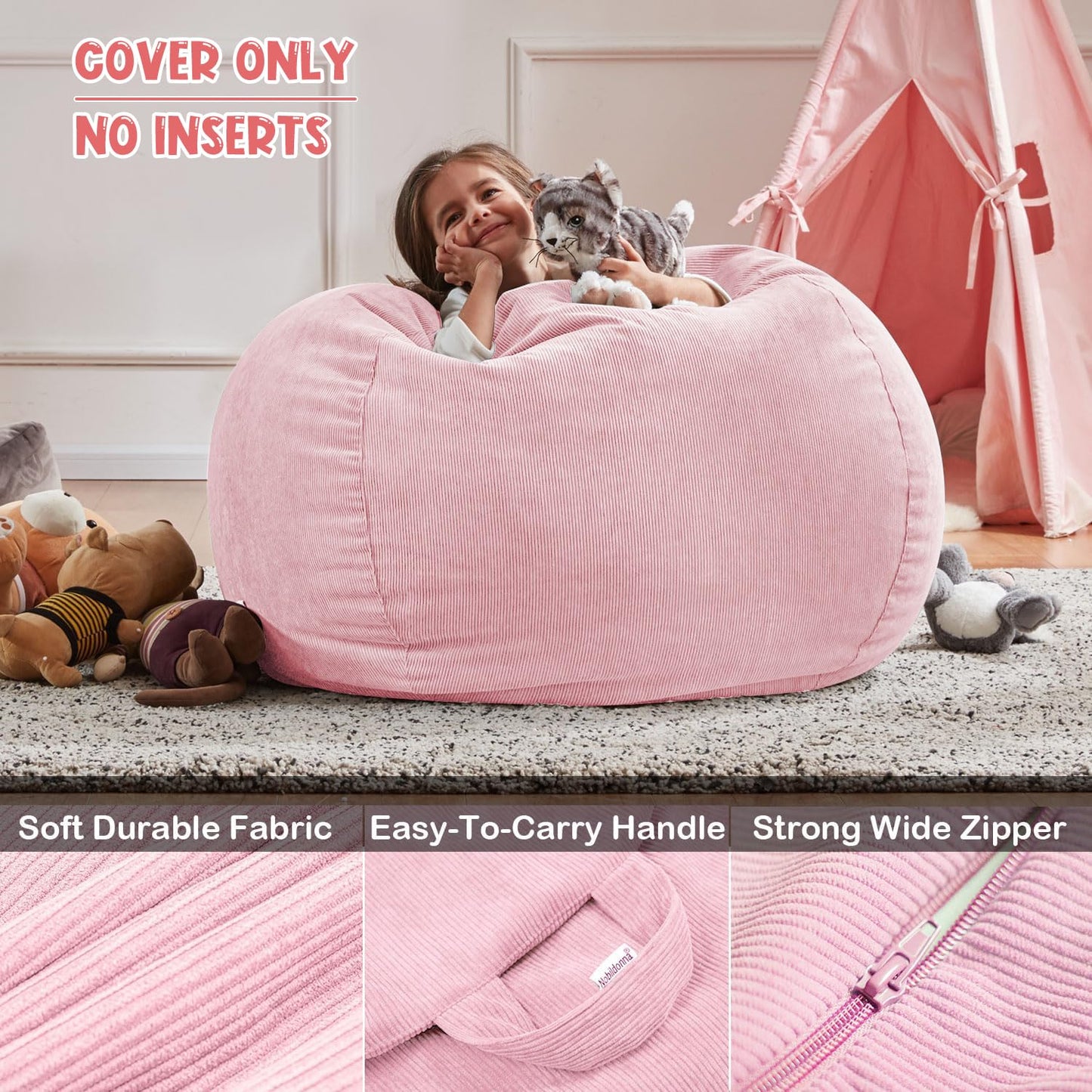 Nobildonna Bean Bag Chair Cover (No Filler) for Kids Beanbag Stuffed Animal Storage Without Filling Plush Toys Holder and Organizer Soft Premium