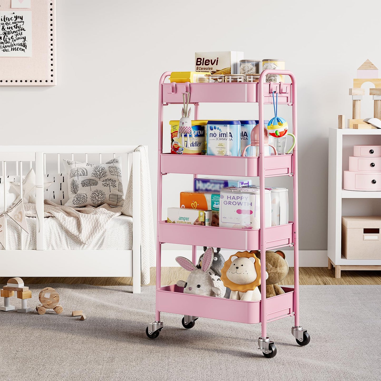 KINGRACK 4 Tier Metal Storage Trolley on Wheels