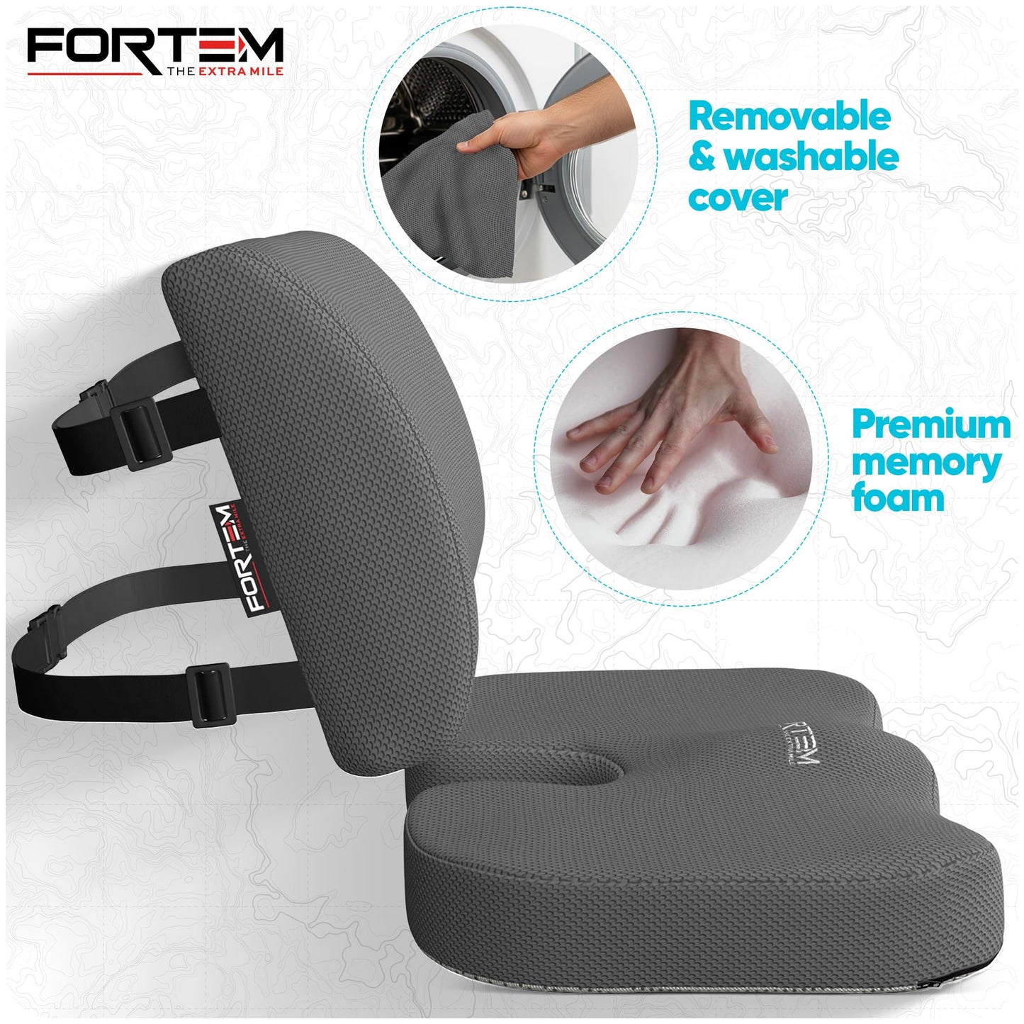 FORTEM Seat Cushion & Lumbar Support for Office Chair, Car Seat Combo
