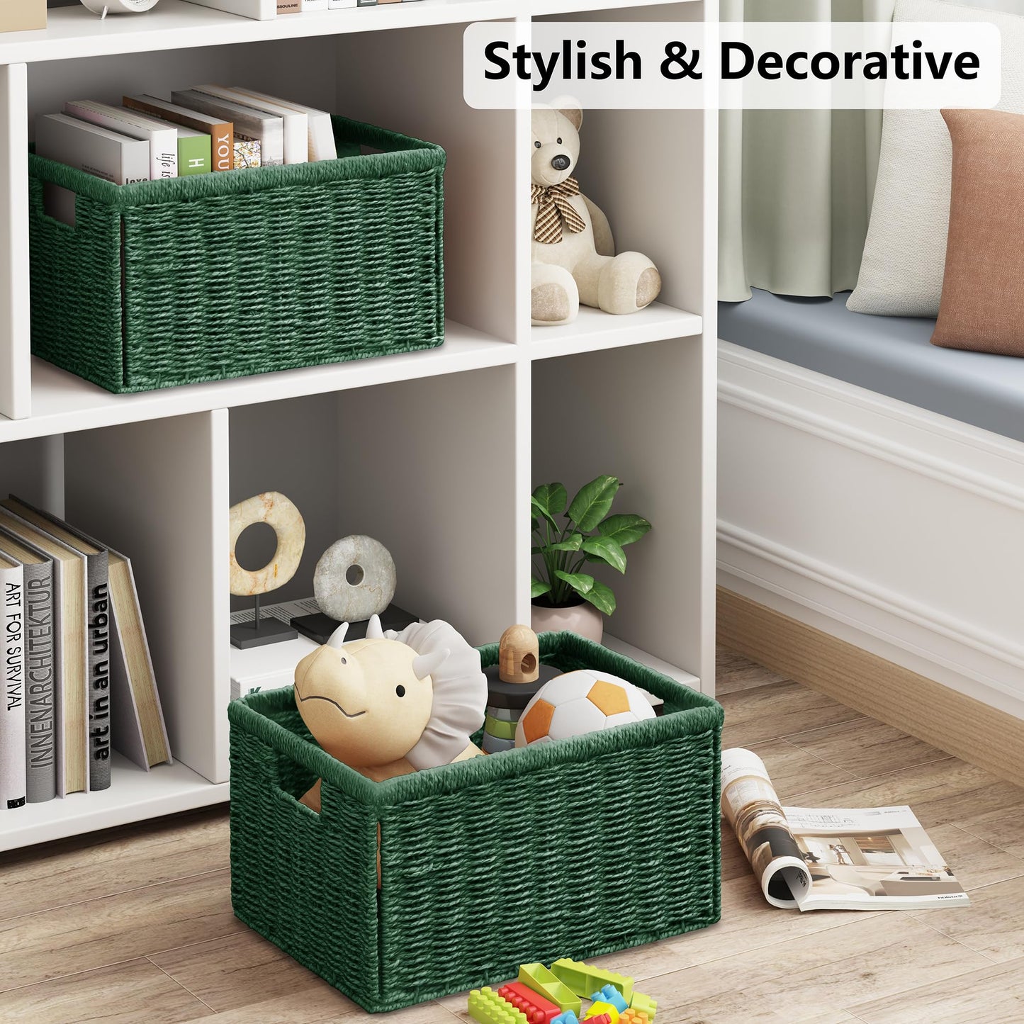 Vagusicc Wicker Storage Basket, Foldable Storage Cubes Organizer Bins, Handwoven Storage Baskets for Shelves Closet Office Bathroom