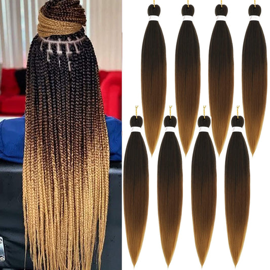8 Packs Pre Stretched Braiding Hair- 26 Inch Crochet Braids Hair Extensions for Braiding 1B/30/27 Soft Yaki Texture Braiding Hair Extensions