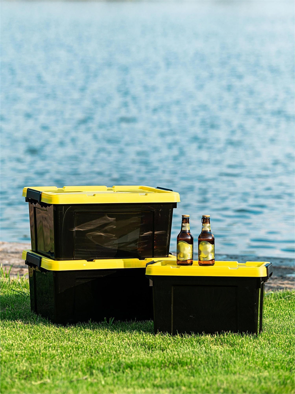 Cetomo 35L*6 Storage Boxes, Plastic Storage Box with Lids, Container with Handle for Tool, Outdoor, Garden, Home, Stackable, Nesting